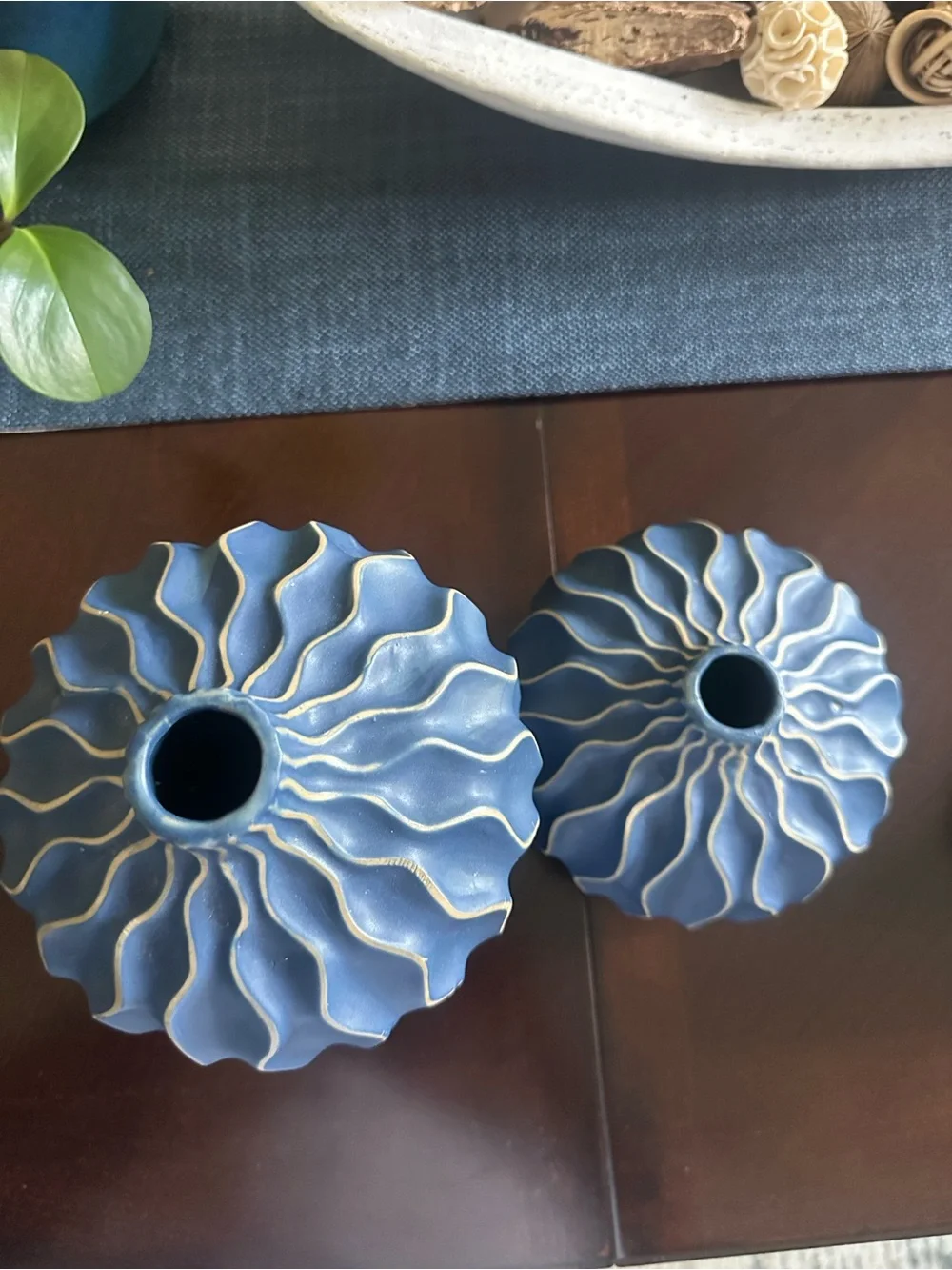 Ceramic Blue Wavy Pattern Decorative Vases